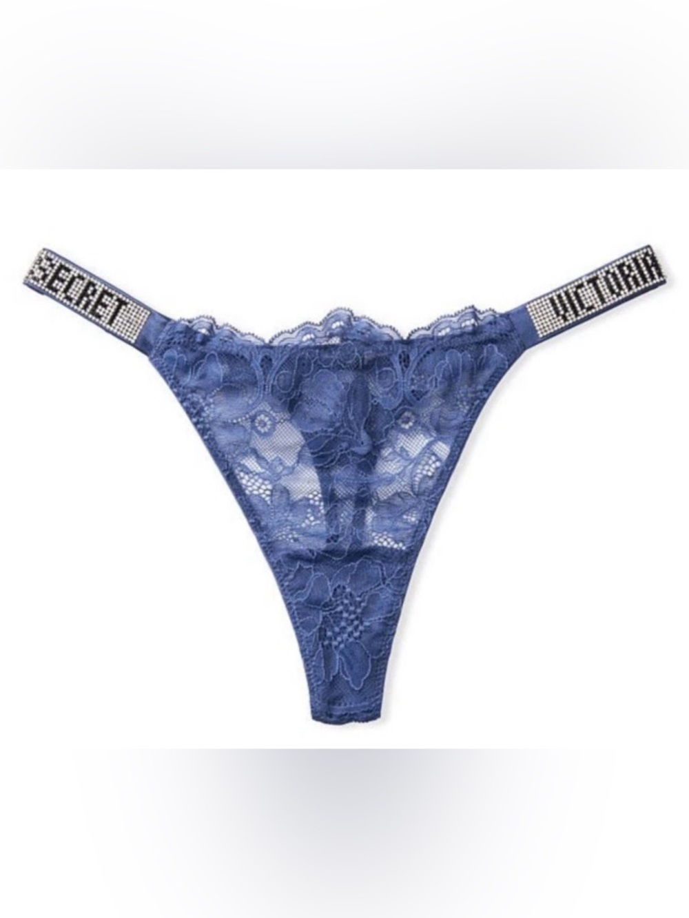 Victoria’s Secret NWT Shine Strap Bling Lace Blue Thong size small